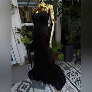 IEENA for Mac Duggal Black Strapless Mermaid Evening Gown Formal PromDress Trail